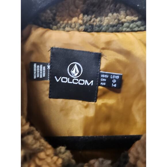 Volcom Silent Sherpa Faux Fur Bronze Plaid Jacket Shacket Size Women Large NWT - Picture 6 of 6